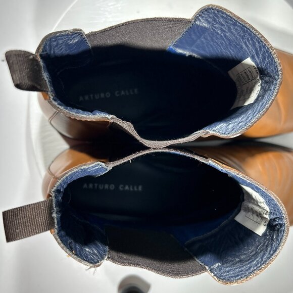 Arturo Calle Mens Size 10 Leather Dress Ankle Chelsea Boots Brown Shoes Slip On - Picture 9 of 12